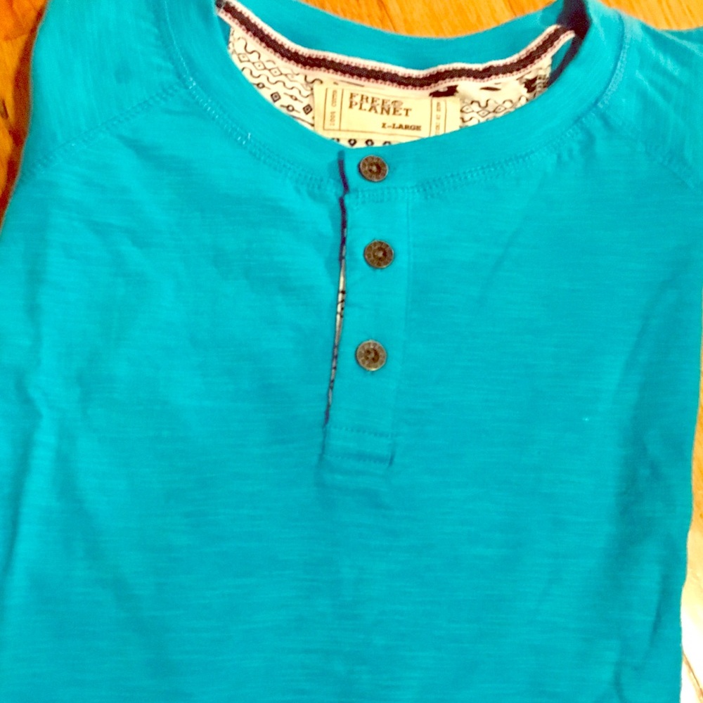 FREE PLANET Henley 3 Button T-shirt NWT